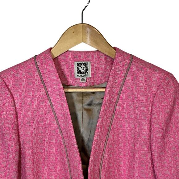 Anne Klein Tweed Pink Blazer Jacket Open Front Long Sleeve Petite Women's 10P - Picture 3 of 10